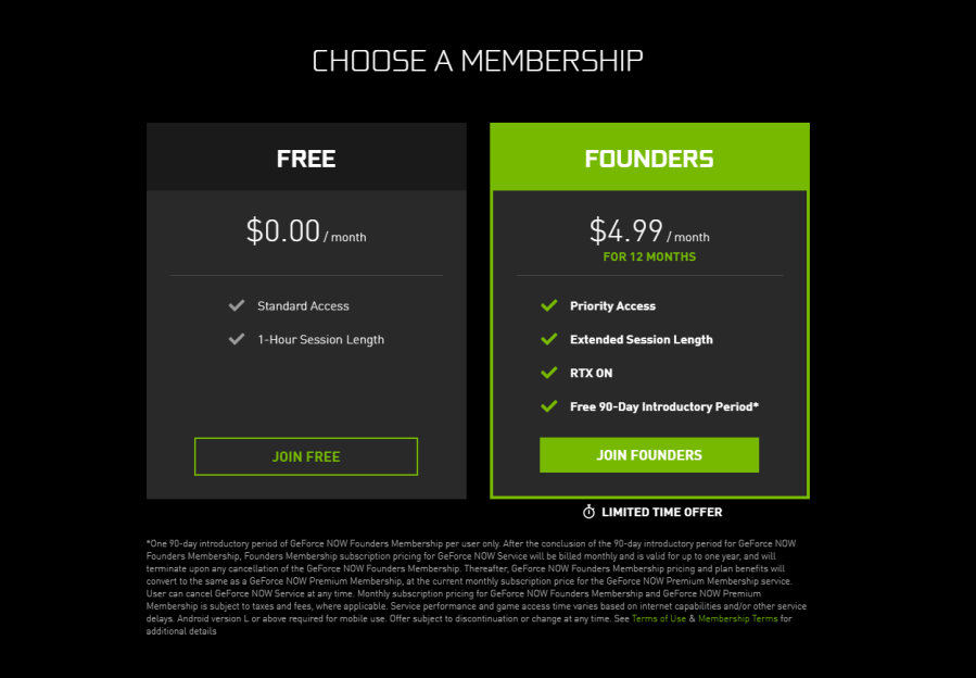 GeForce Now Memberships